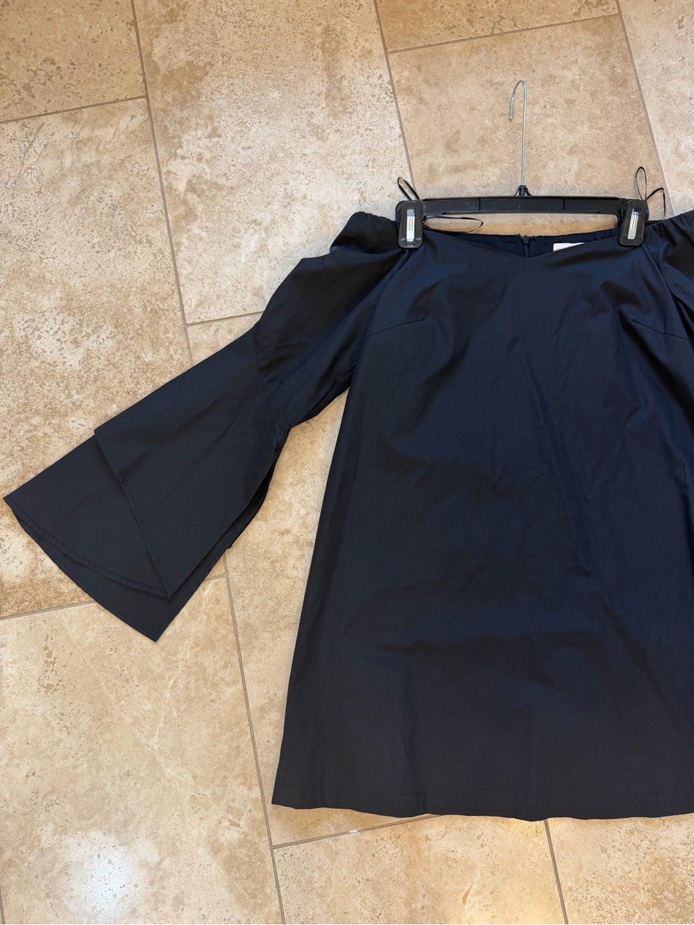 re:named Black Off-Shoulder Mini dress with Bell Sleeves